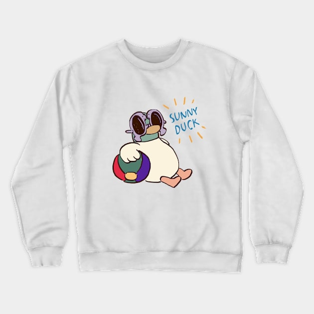 sunny duck goes to the beach in beach break with text / children cartoon Crewneck Sweatshirt by mudwizard